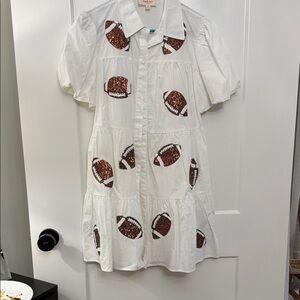 Peach Love California White Dress with Football Print